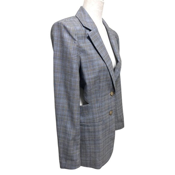 Tibi Blazer Cooper Oversized Cutout Prince Wales Checked Wool Silk Gray Size 6 - Picture 4 of 13